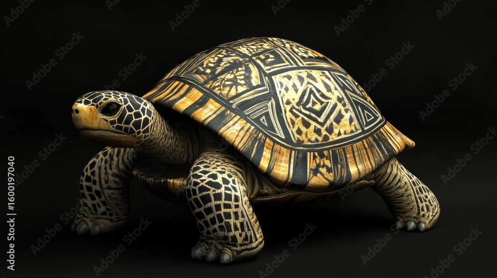 Aufkleber a turtle with a patterned shell is standing on a black background