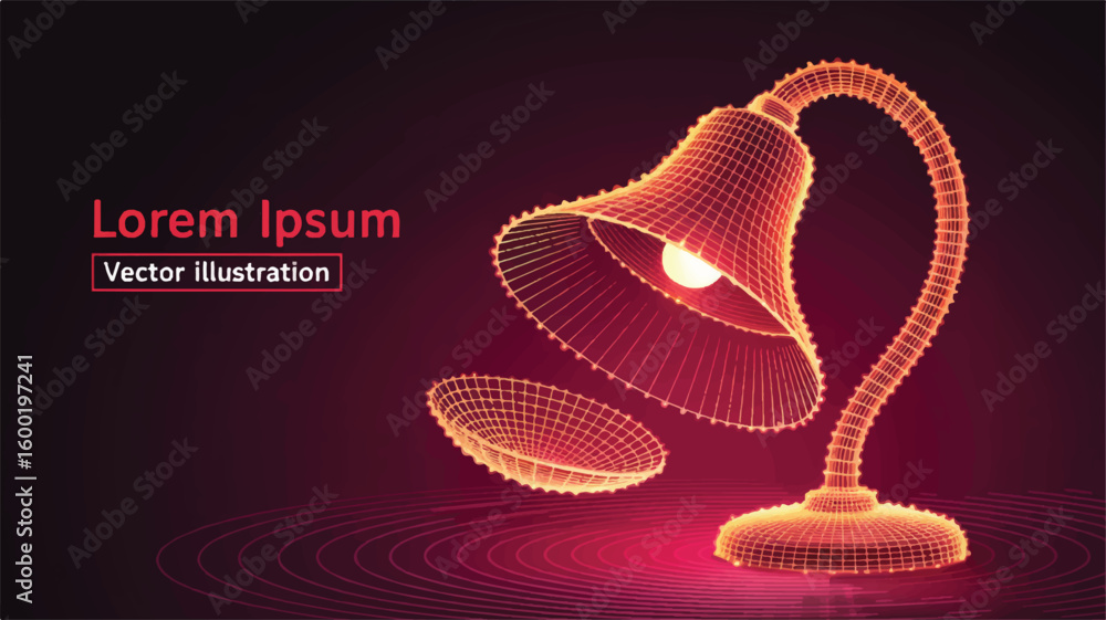Poster illuminating brilliance: a modern lamp design constructed from intricate glowing particles on a dark