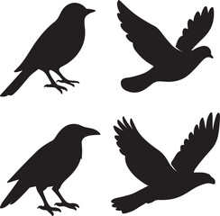A dynamic vector silhouette illustration of a set of flying birds, including eagles and doves, showcasing their wings and the freedom of flight