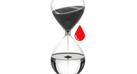 Time Running Out: Hourglass with Sand, Water, and Blood Drop Symbolizing Deadlines