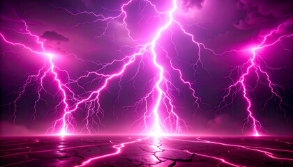 Pink Lightning Storm with Desert Landscape.
