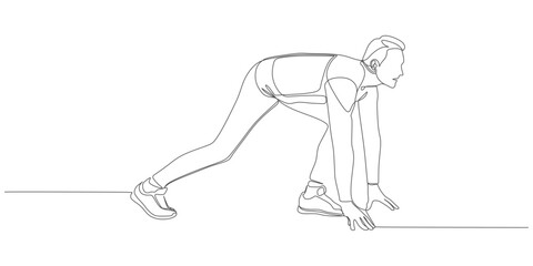 Continuous line vector illustration design of a man getting ready to run