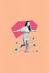 Poster banner collage of person feel carefree with lines around on pastel color background