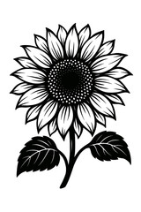 Fototapeta premium Vibrant Sunflower Bloom with Leaves Icon - Symbol of Summer and Nature