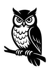 Fototapeta premium Wise Owl Perched on Branch - Nocturnal Bird Silhouette Vector