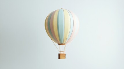 Fototapeta premium Pastel Hot Air Balloon Soaring in Isolated Background, 3D Rendering, Dreamy Image of Adventure and Freedom