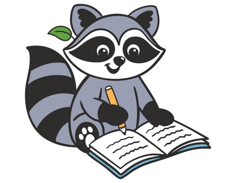 Waschb&auml;r schreibt ins Heft