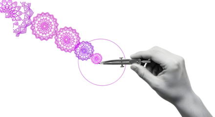 Geometric precision: Hand crafting intricate purple mandalas with compass for creative design
