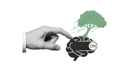 Activating the Brain: Hand Turns On Thinking, Knowledge Tree Grows, Igniting Ideas