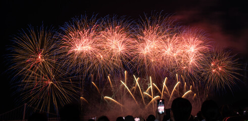 Spectacular Fireworks Light Up the Night Sky In Busan, Korea.