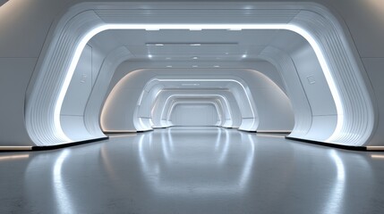 Futuristic White Corridor: A Sci-Fi Architectural Visualization