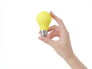 A hand holding a yellow light bulb against a plain white background, symbolizing creativity, innovation, and bright ideas.
