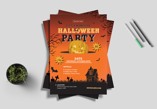 Little Monsters Halloween Party Flyer Template