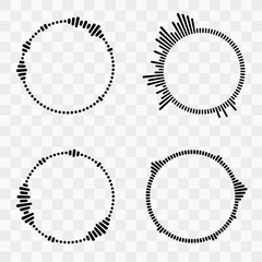 Collection of circular audio waves. Vector round music equalizer, audion circle spectrum sign. Set of isolated radial spectrum designs. Abstract radial radio and voice volume symbol