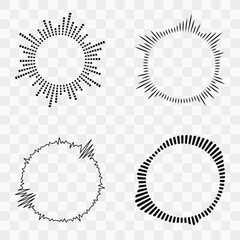 Set of music equalizer and sound wave. Vector isolated circular sound waves, depicting audio music. Collection of ring patterns