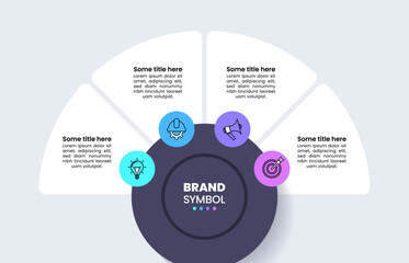 Infographic template. Semicircle with 4 parts and icons