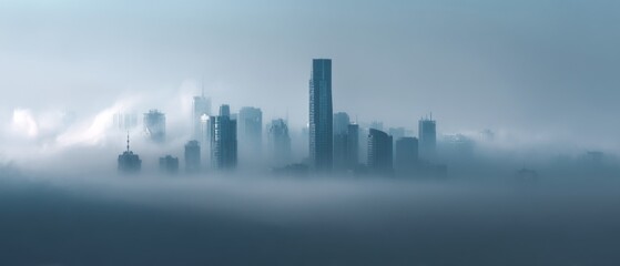 Obraz premium Cityscape shrouded in mist: A tranquil urban scene
