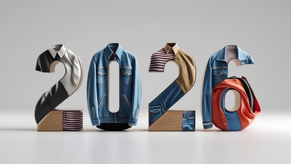 Numbers 2026 from fashionable and casual clothes, fashionable new year 2026, fashion style