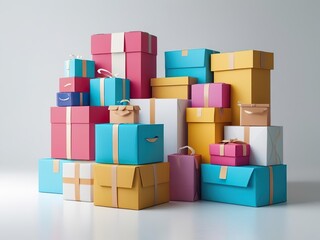 Obraz premium An artistic arrangement of colorful package boxes, representing the concept of shopping in a modern way.