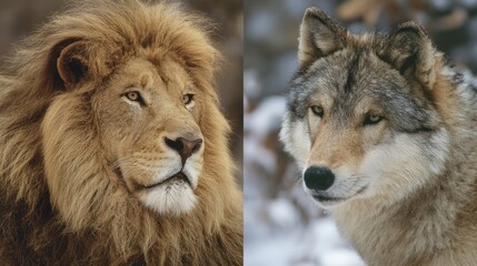 Obraz premium Lion and wolf portrait