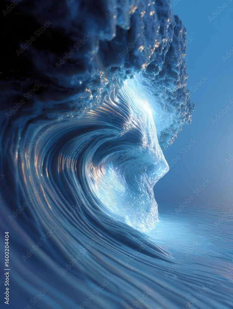 Aufkleber digital art piece that appears to be a close-up of a wave or ocean wave. the wave is in the center o