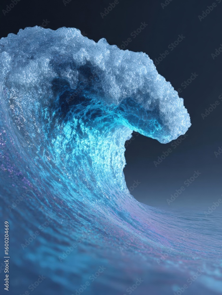 Poster close-up of a large wave breaking in the ocean. the wave is a deep blue color and appears to be made