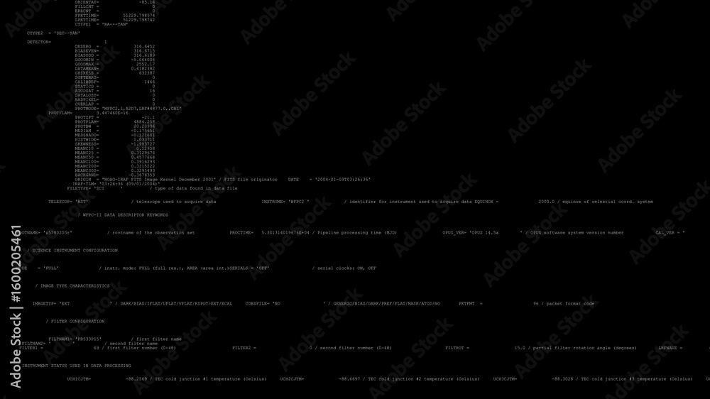Poster decoding metadata for research. running text on the screen.