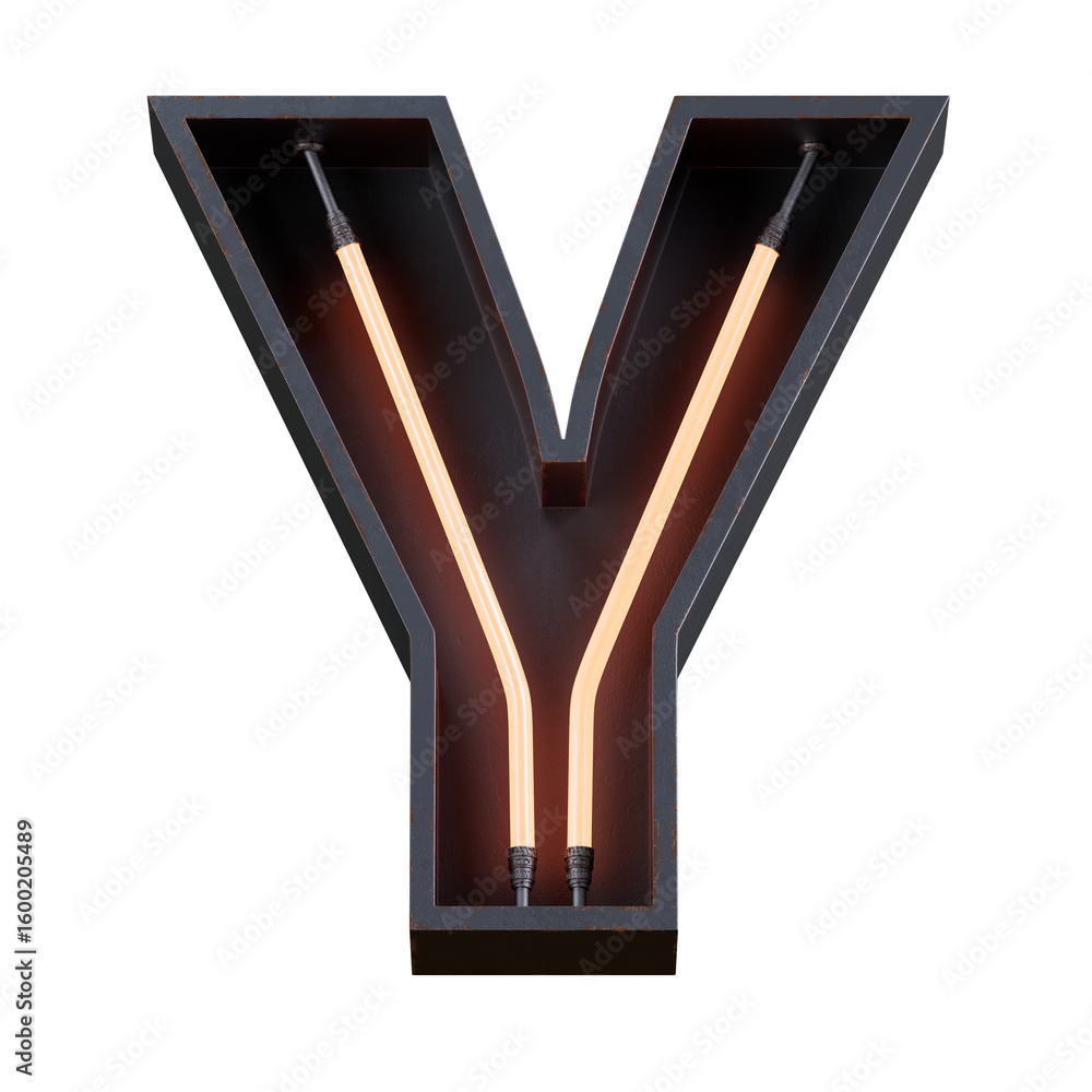 Poster bright neon font with fluorescent tubes.metallic futuristic cyberpunk alphabet. 3d rendering isolate