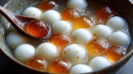 Sweet rice dumplings in a bowl