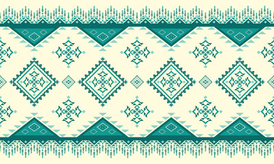 Geometric ethnic seamless pattern  green pastel and cream background design for carpet,curtain,clothing,fabric,wrapping paper,tiles,textiles,batik,texture and wallpaper.Vector background.