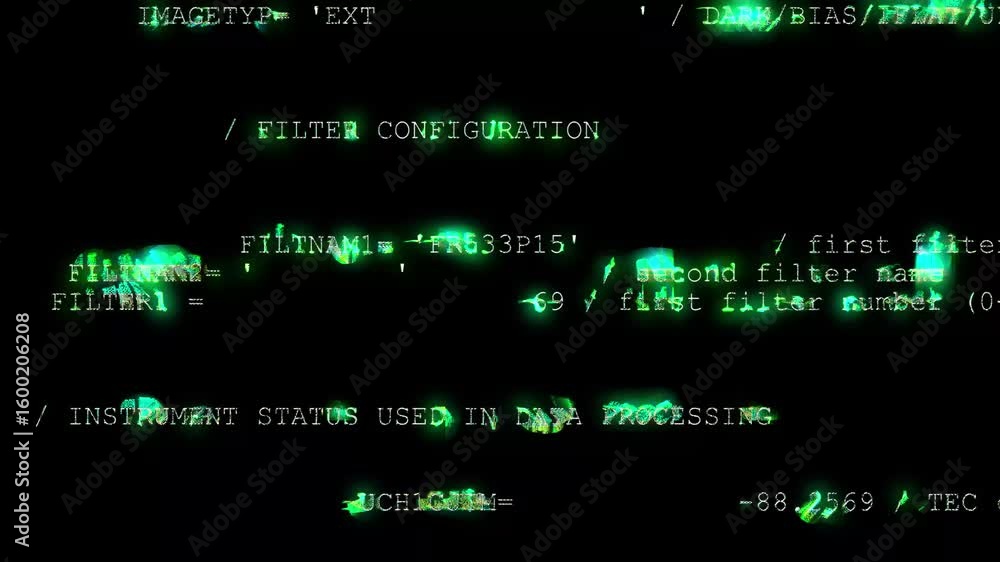 Poster matrix style digital text animation. abstract data visualization.