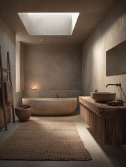 Neutral toned bathroom with natural elements.