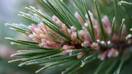 Close-up of frosted pine branch