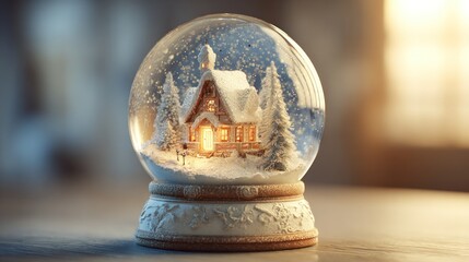 Snow globe with a cozy winter house