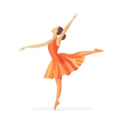 Fototapeta premium A woman in a red dress is dancing in the air. She is wearing a pair of pink shoes