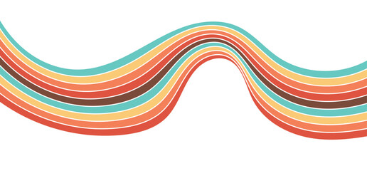 Fototapeta premium Colorful abstract retro rainbow background featuring vibrant lines, Abstract background of rainbow groovy Wavy Line design in 1970s Hippie Retro style.