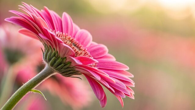 A vibrant, close-up macro of a pink daisy flower in bloom, showcasing its beautiful petals and the essence of summer nature