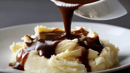 Creamy mashed potatoes with rich gravy (1)