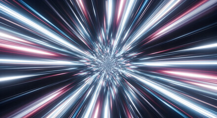 Abstract light speed background with blue and red lines converging to a central point
