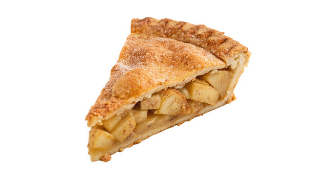 Slice of Homemade Apple Pie with Crispy Golden Crust Isolated On a transparent background