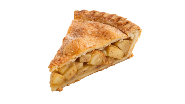 Slice of Homemade Apple Pie with Crispy Golden Crust Isolated On a transparent background
