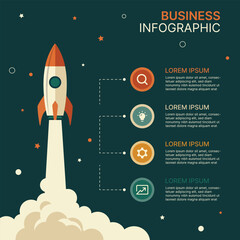 Business Startup Infographic with Rocket Launch