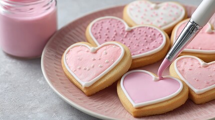 Heart-shaped cookies decorated with icing
