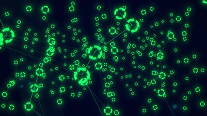 Futuristic Digital Network With Glowing Green Recycle Icons, Sustainable Technology Animation Background, Abstract Green Data Network Digital Technology Background, Modern Innovation Abstract Green - Powered by Adobe