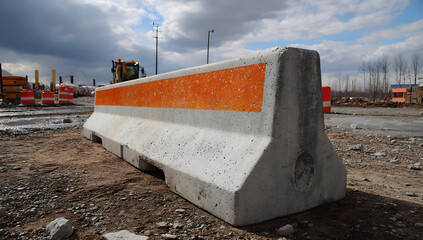 Concrete jersey barrier with reflective striping for traffic management on a construction site