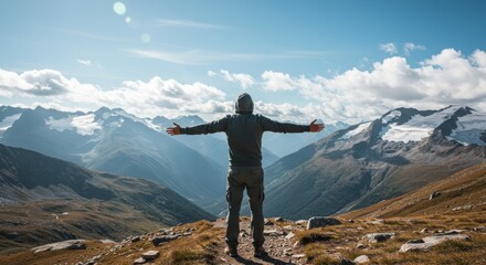 Obraz premium Solo Hiker Conquers the Peaks A Celebration of Freedom