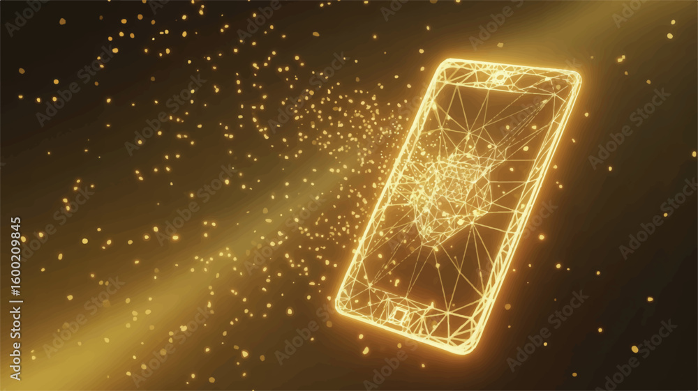 Poster digital smartphone and data: an illuminated smartphone, crafted with digital precision, radiates a s