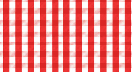 Classic red and white checkered gingham pattern for picnic and textile