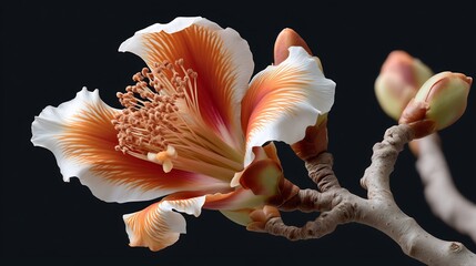 Magnificent blossom of a silk floss tree featuring delicate orange hues and details