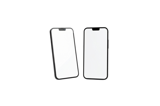 Two white smartphone screen protectors isolated on a transparent background isolated on transparent background